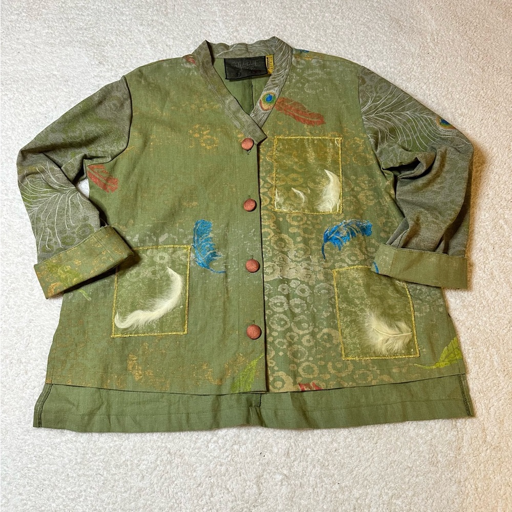 Staley Gretzinger Top S/M Shirt‎ Rare Painted Button Up Lagenlook Art To Wear